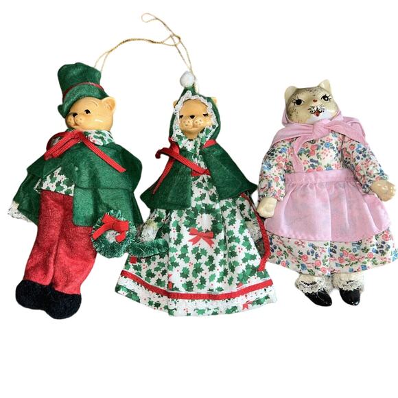 Vintage 1960s/70s 6" Porcelain Felt Ornaments Lot Of 3 - Handmade? - Picture 1 of 11
